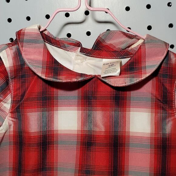 Carter's Sz 18m Girls Red Plaid Short Sleeve Dress, Holiday Fun Dressy - Picture 3 of 8